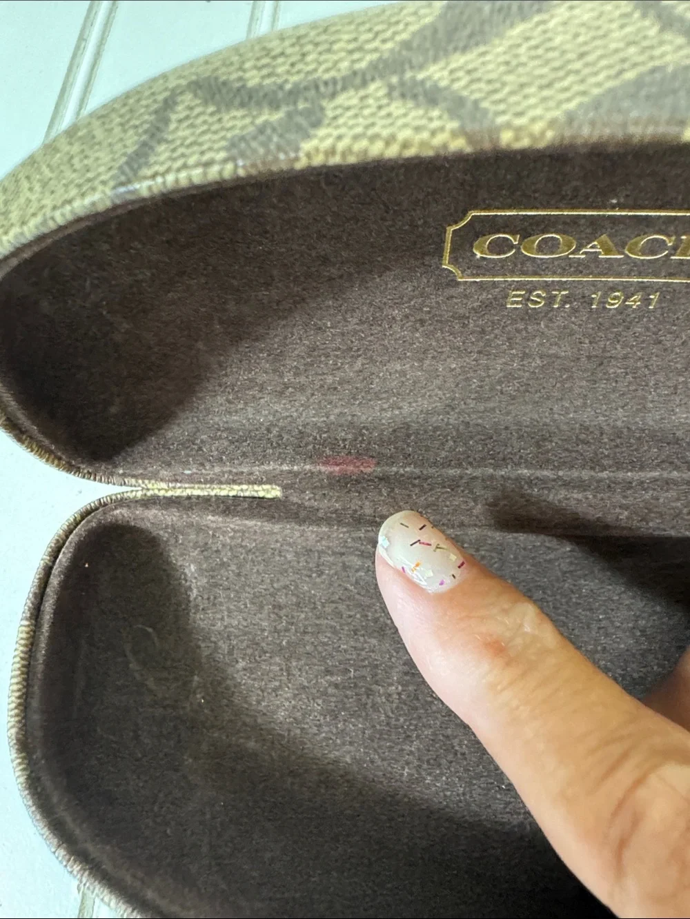 Coach CC Hard Clamshell Eye Glass Case‎ ONLY lens cloth included Brown Tan